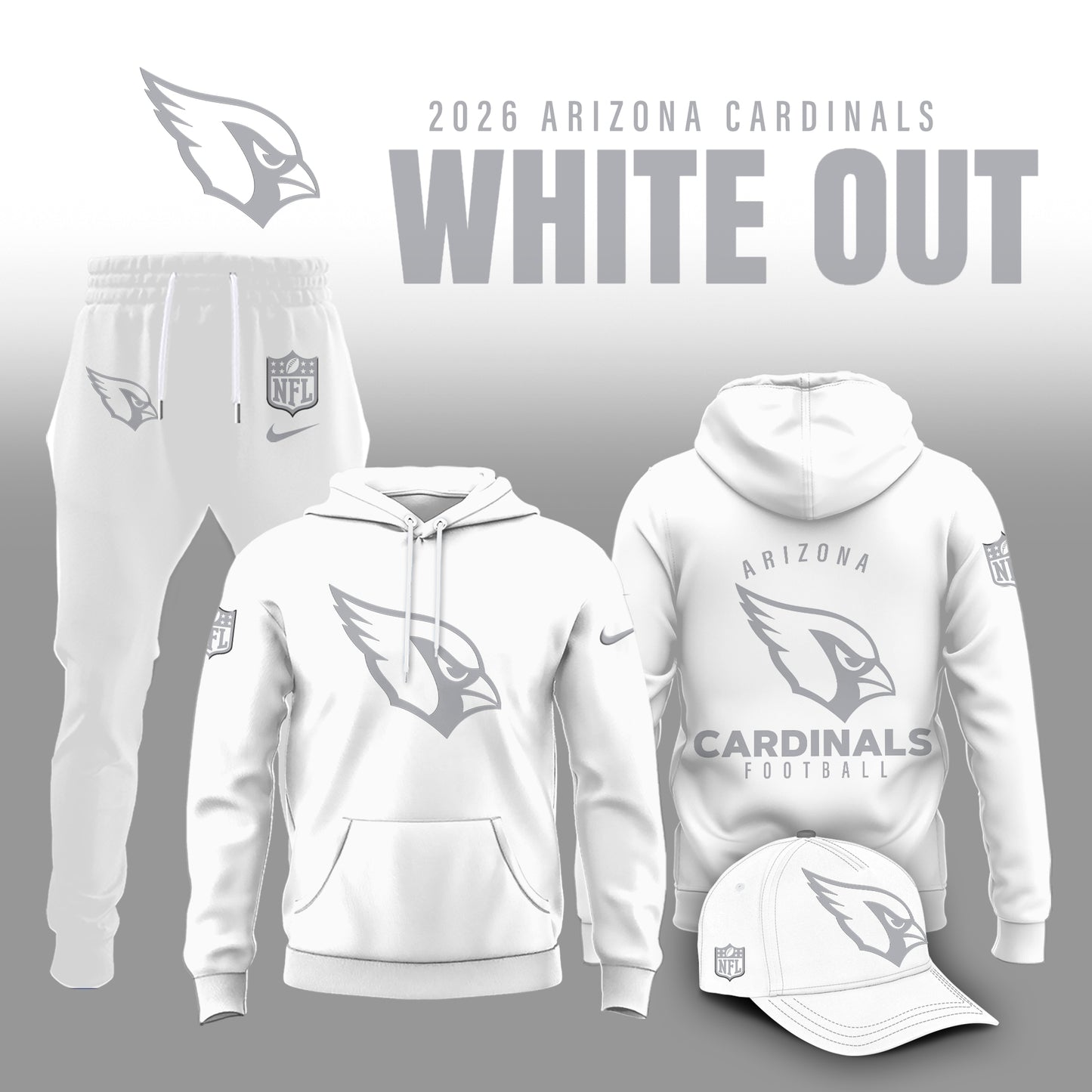 Arizona Cardinals 2025 Winter White Out Combo Hoodie