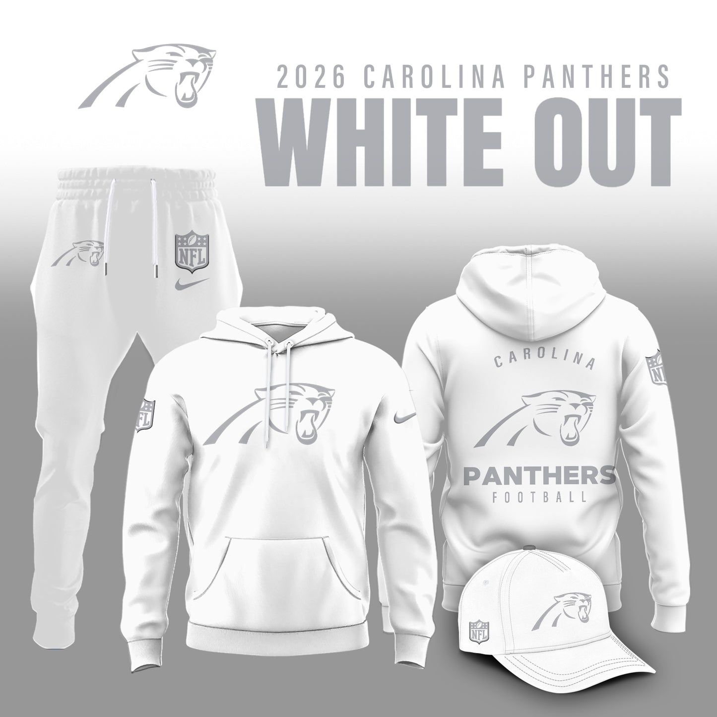Carolina Panthers 2025 Winter White Out Combo Hoodie