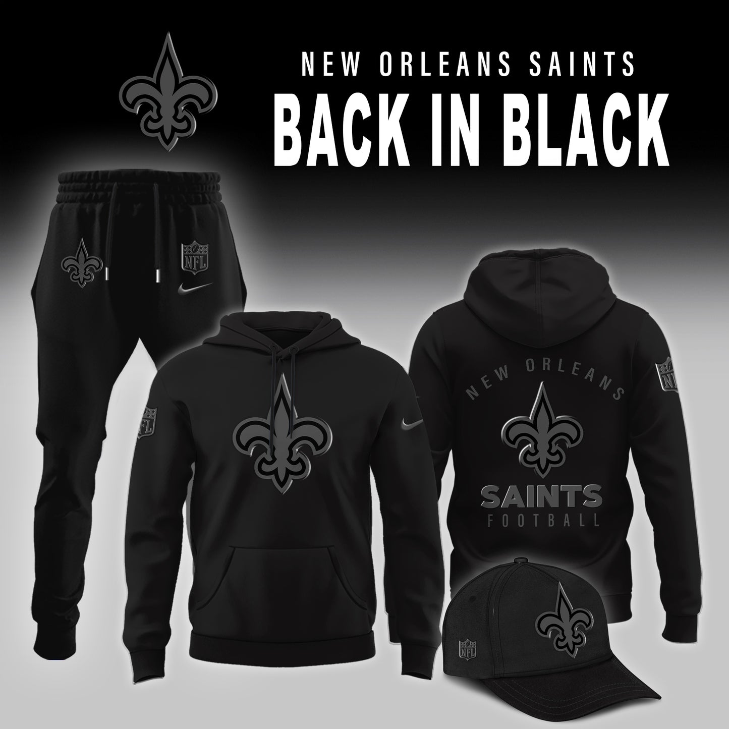 New Orleans Saints 2025 BACK IN BLACK Combo Hoodie