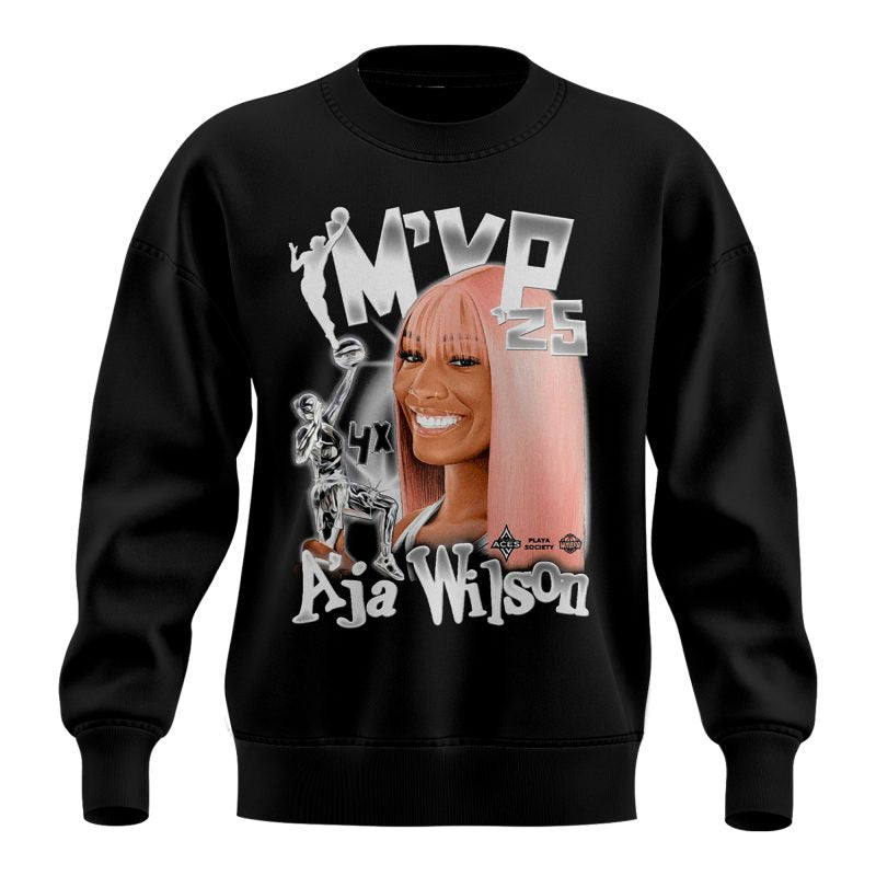 Unisex Las Vegas Aces A’ja Wilson Playa Society Black 2025 WNBA MVP Sweater