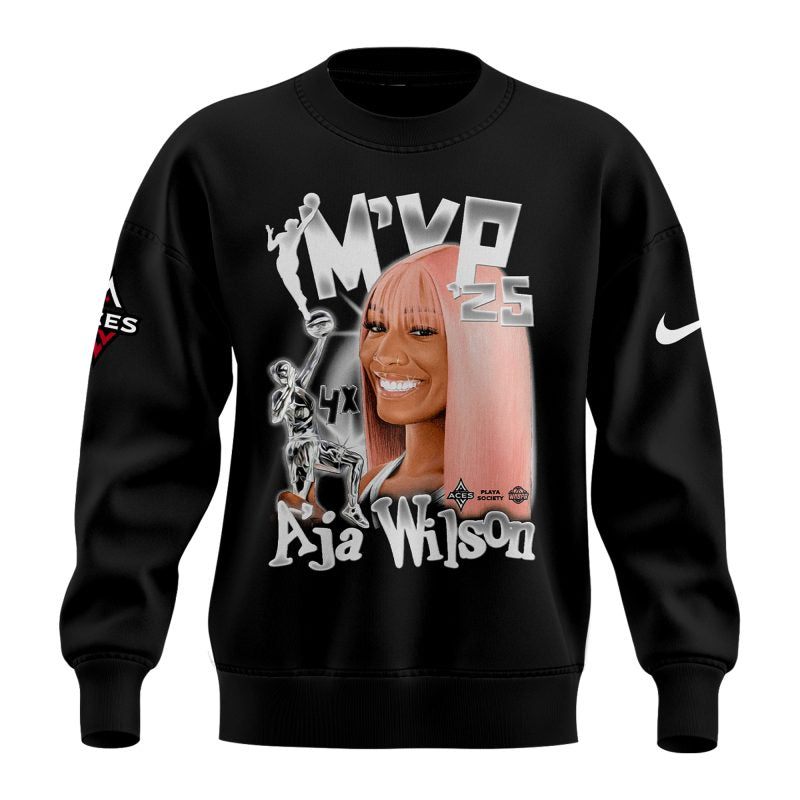 Unisex Las Vegas Aces A’ja Wilson Playa Society Black 2025 WNBA MVP Sweater