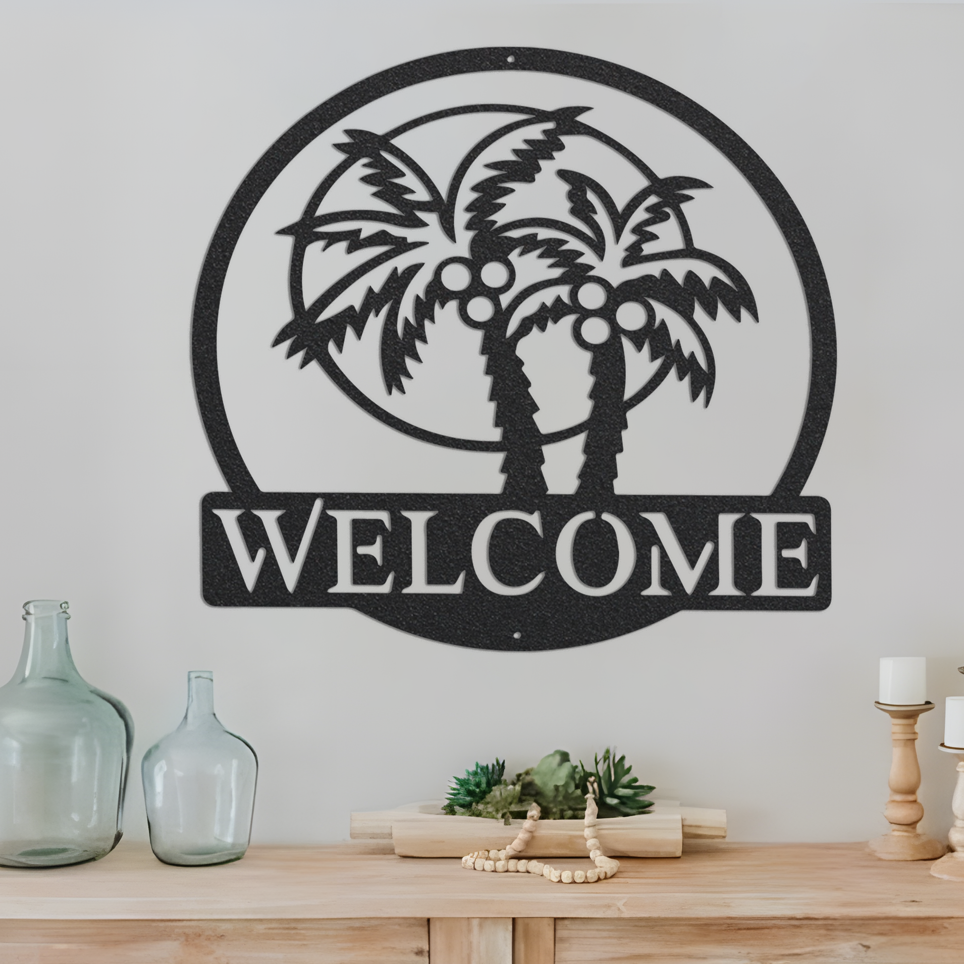 Metal Welcome Sign, Large Metal Wall Art, Welcome Sign For Front Porch, Metal Palm Tree Decor, Tropical Welcome Sign, Housewarming Gift