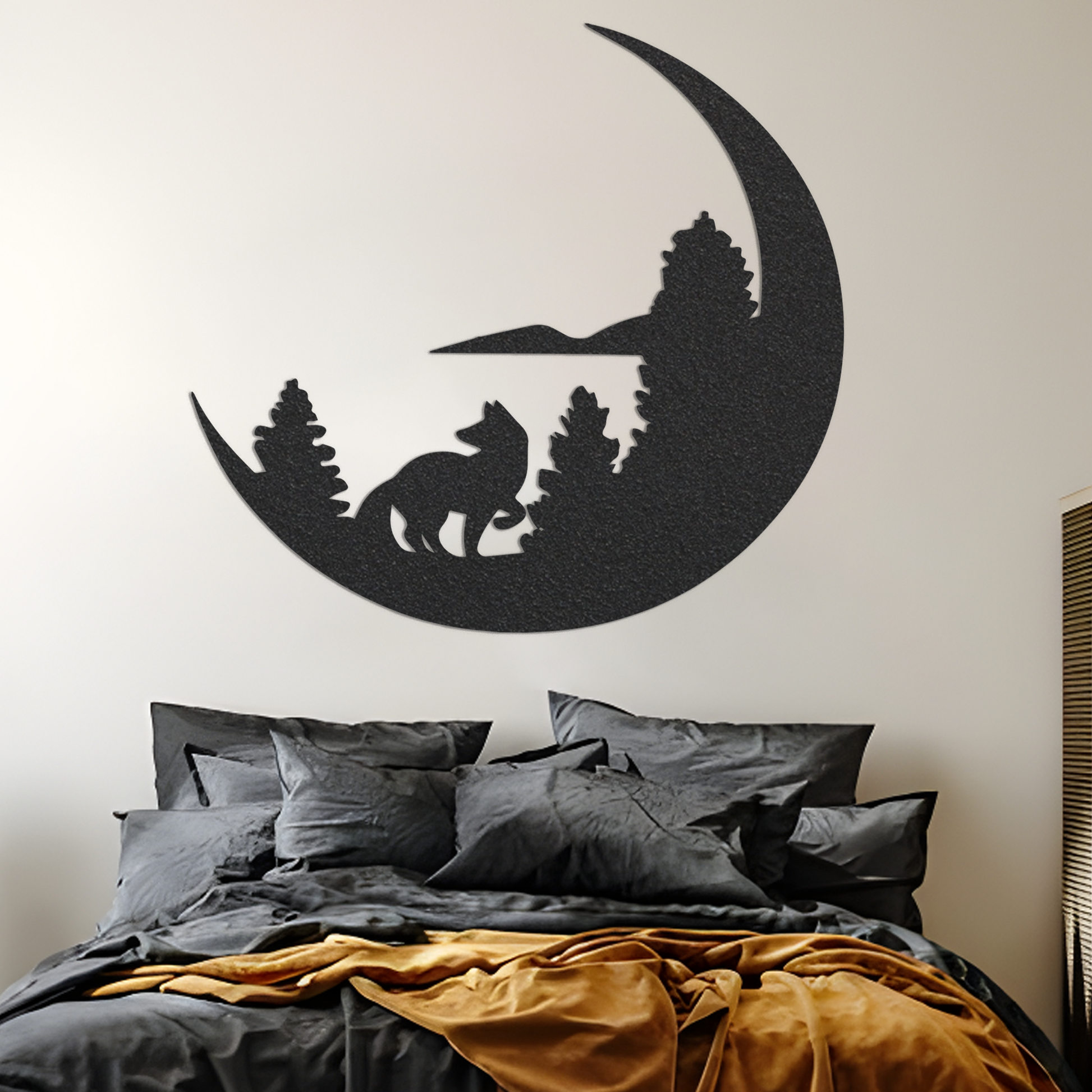 Moon Metal Art / Moon and Wolf Metal Art / Metal Wall Art / Half Moon Sign / Outdoor Home Decor / Custom Wall Art Decor