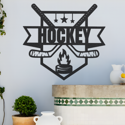 Hockey Stick Metal Wall Art,Custom Hockey Metal Sign,Hockey Wall Decor,Personalized Hockey Player Name Sign,Hockey sign for Kids Room Decor