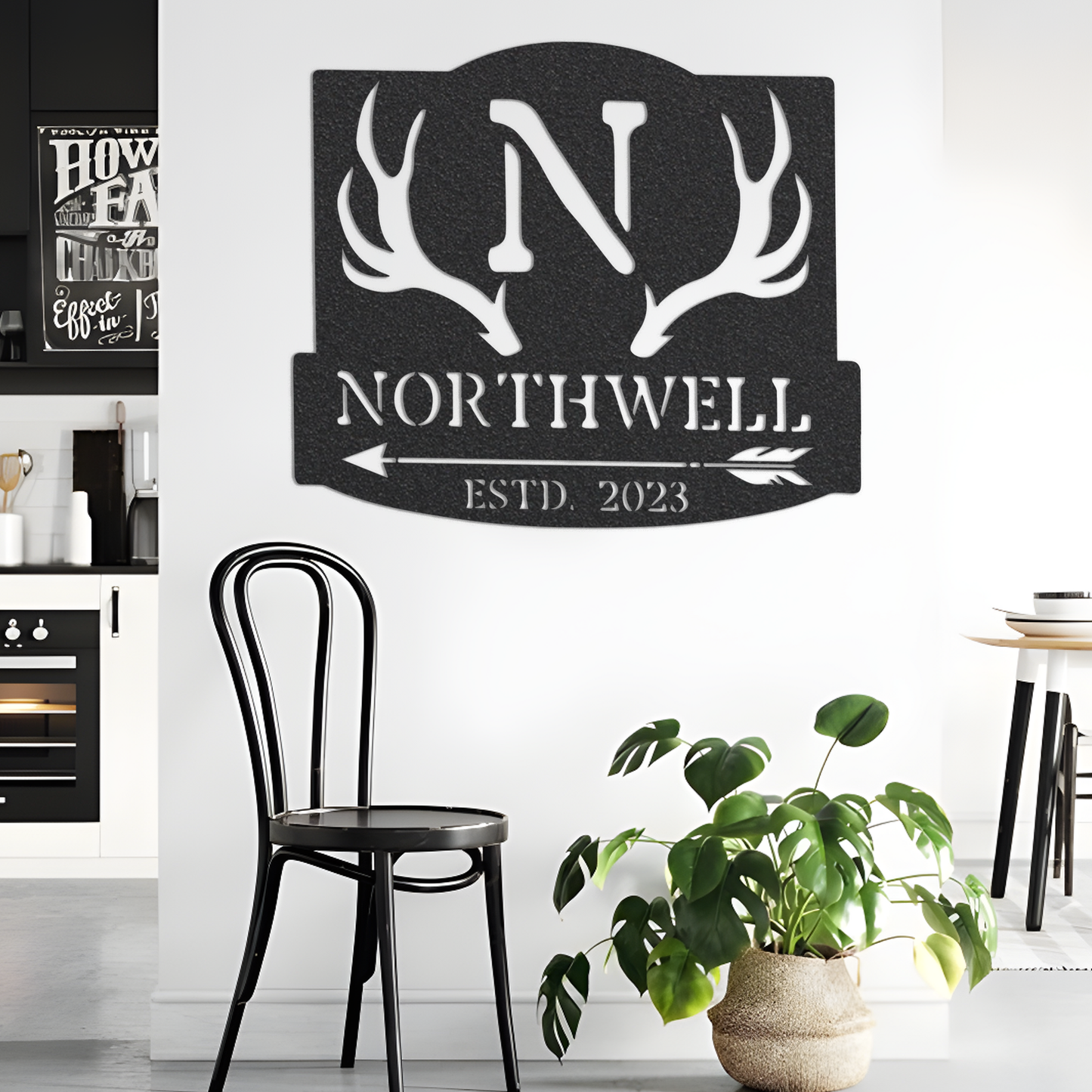 Metal Name Sign, Deer Antlers Metal Sign, Metal Name Sign, Family Name Sign, Metal Family Sign, Custom Name Sign, Home Decor, Backyard Sign