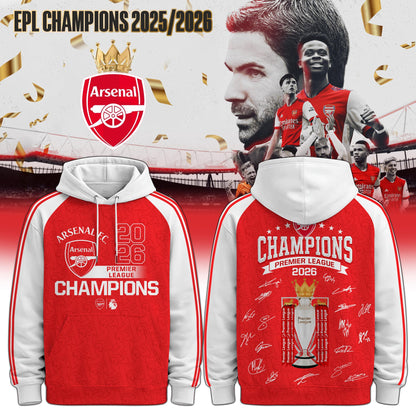 Arsenal F.C Premier League champions 25/26 3D Apparel Hoodie