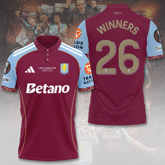 Aston Villa Europa League Winners 25/26 3D Apparel Polo