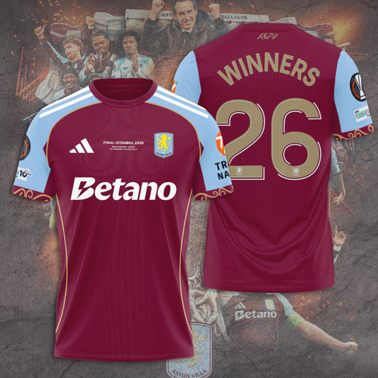 Aston Villa FC 26 UEL Winners 3D Apparel T-Shirt