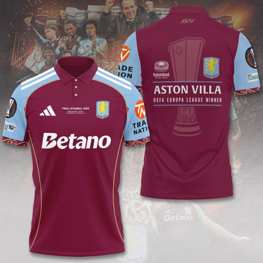 Aston Villa Europa League Winners 25/26 3D Apparel Polo