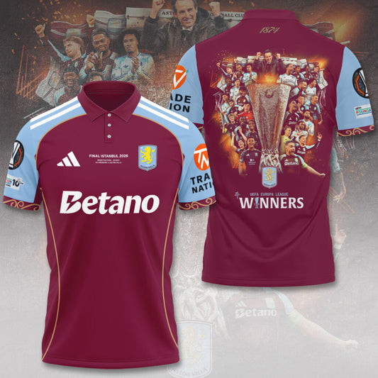 Aston Villa Europa League Winners 25/26 3D Apparel Polo