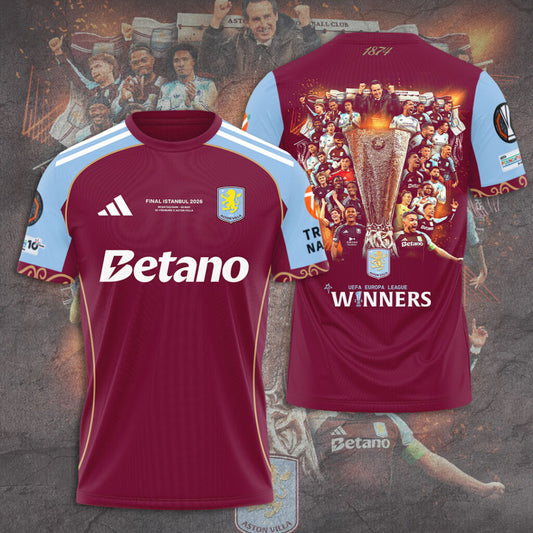Aston Villa FC 26 UEL Winners 3D Apparel T-Shirt