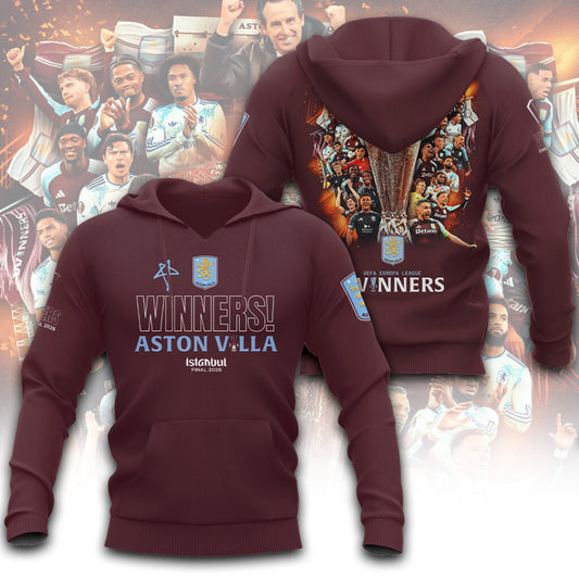 Aston Villa Europa League Winners 25/26 3D Apparel Hoodie