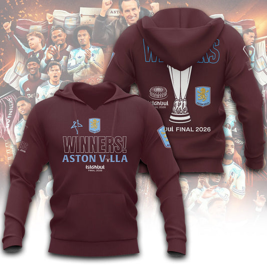 Aston Villa Europa League Winners 25/26 3D Apparel Hoodie