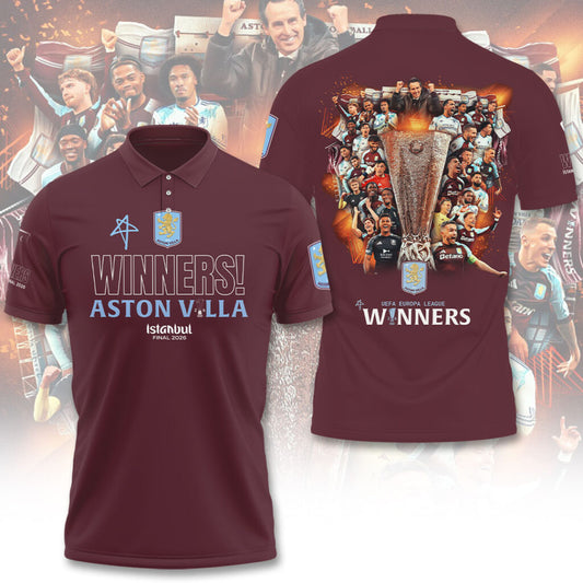 Aston Villa Europa League Winners 25/26 3D Apparel Polo