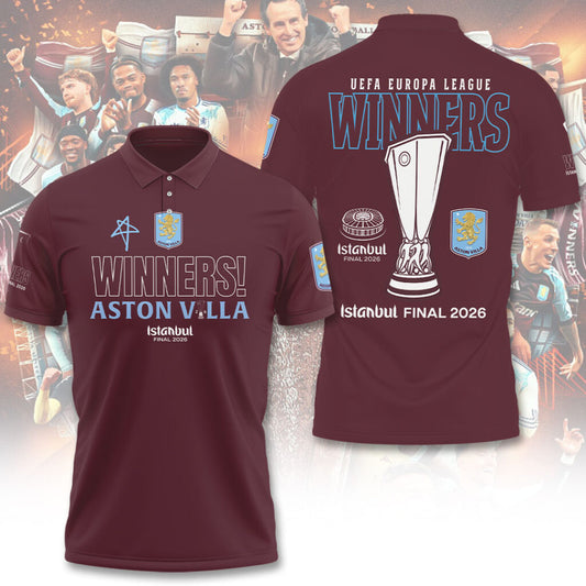 Aston Villa Europa League Winners 25/26 3D Apparel Polo