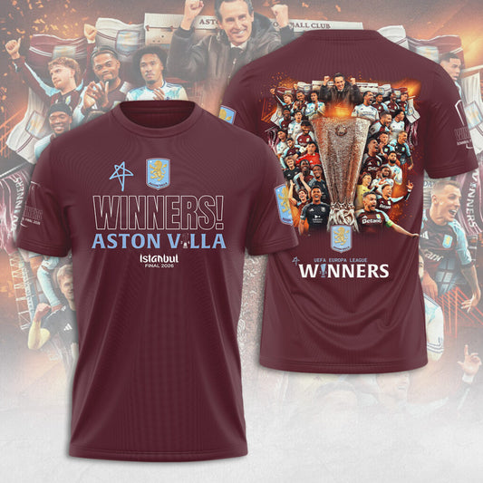 Aston Villa FC 26 UEL Winners 3D Apparel T-Shirt