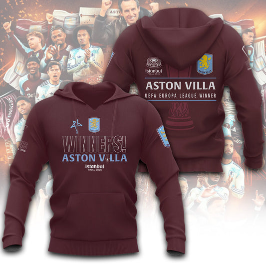 Aston Villa Europa League Winners 25/26 3D Apparel Hoodie