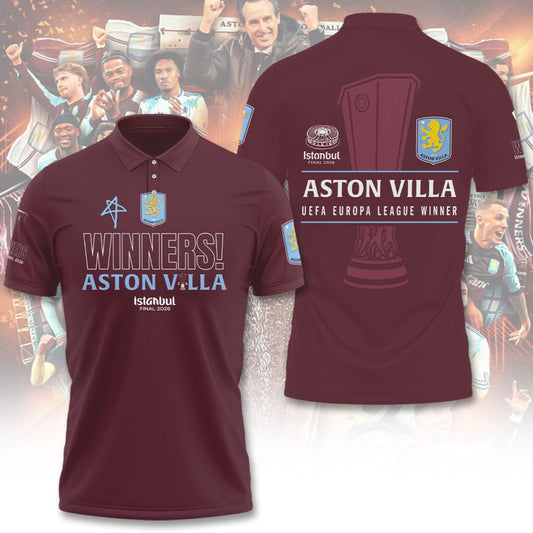 Aston Villa Europa League Winners 25/26 3D Apparel Polo
