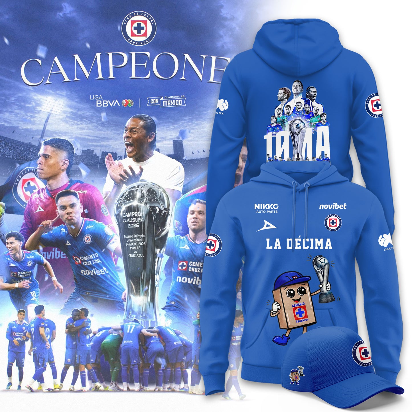Cruz Azul Campeón del Clausura 2026 3D Apparel Hoodie