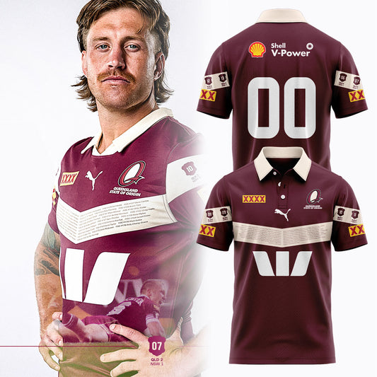 Queensland Maroons 2026 QLD Maroons Captain’s Run Men’s Polo Custom Number