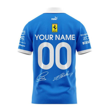 Scuderia Ferrari HP 2025 Monza Limited Edition Lewis & Charles Signature Polo Custom Name, Number For Fans