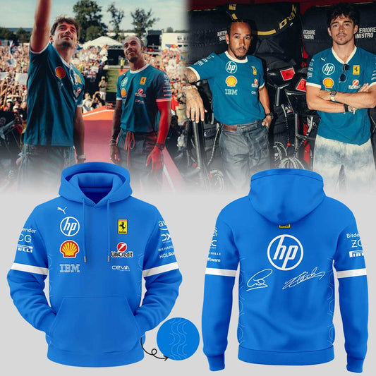 Scuderia Ferrari HP 2025 Monza Limited Edition Lewis & Charles Signature Blue Hoodie V2