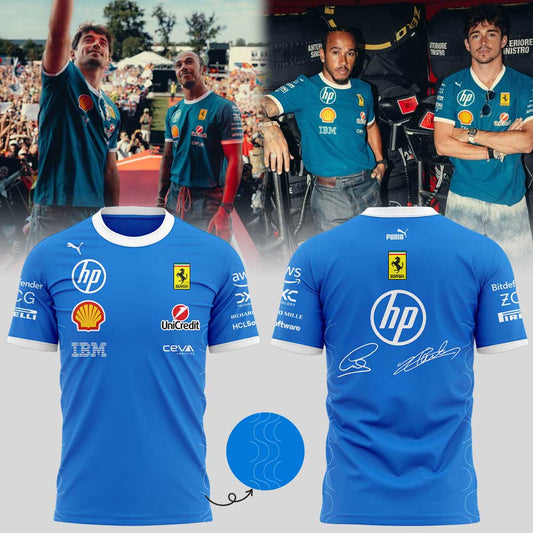 Scuderia Ferrari HP 2025 Monza Limited Edition Lewis & Charles Signature Blue Shirt V2