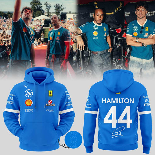 Scuderia Ferrari HP 2025 Monza Limited Edition Lewis Hamilton Signature Blue Hoodie V2