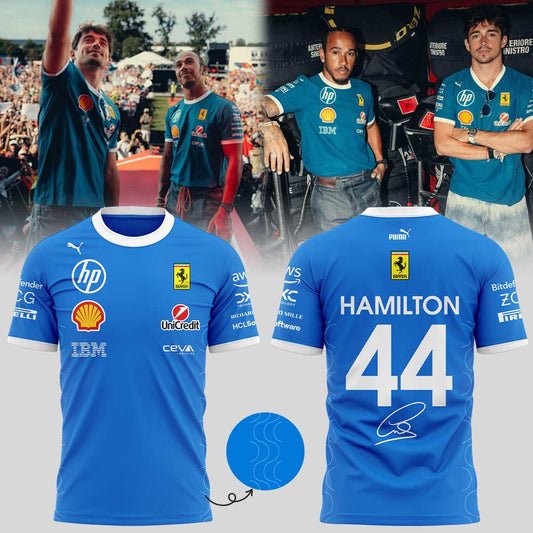 Scuderia Ferrari HP 2025 Monza Limited Edition Lewis Hamilton Signature Blue Shirt V2