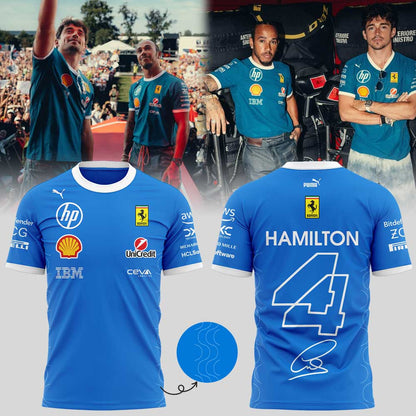 Scuderia Ferrari HP 2025 Monza Limited Edition Lewis Hamilton Signature Blue Shirt V3