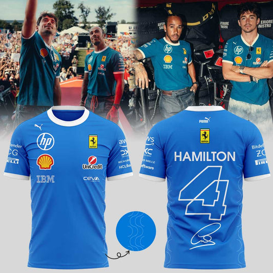 Scuderia Ferrari HP 2025 Monza Limited Edition Lewis Hamilton Signature Blue Shirt V3