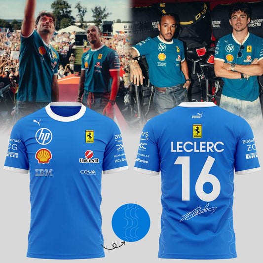 Scuderia Ferrari HP 2025 Monza Limited Edition Charles Leclerc Signature Blue Shirt V2