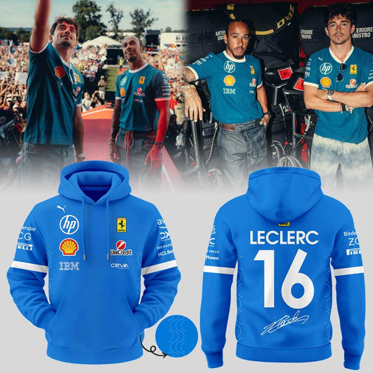 Scuderia Ferrari HP 2025 Monza Limited Edition Charles Leclerc Signature Blue Hoodie V2