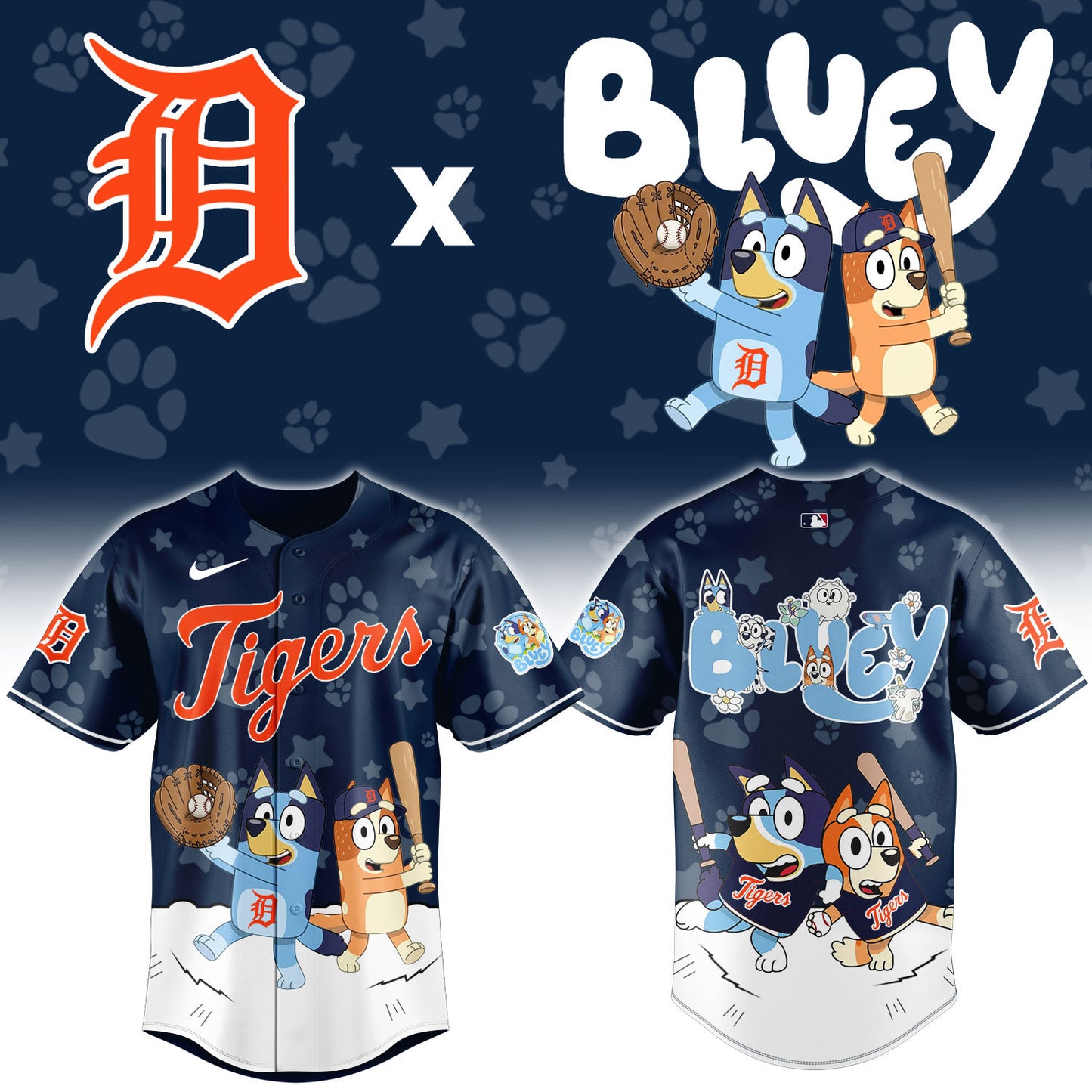 D.Tigers Bluey Night Limited Baseball Jersey