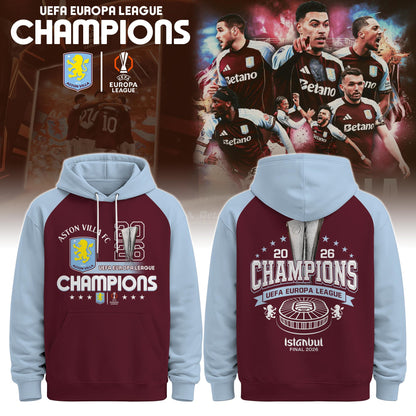 Aston Villa Europa League Winners 25/26 3D Apparel Hoodie