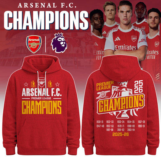 Arsenal F.C Premier League champions 25/26 3D Apparel Hoodie