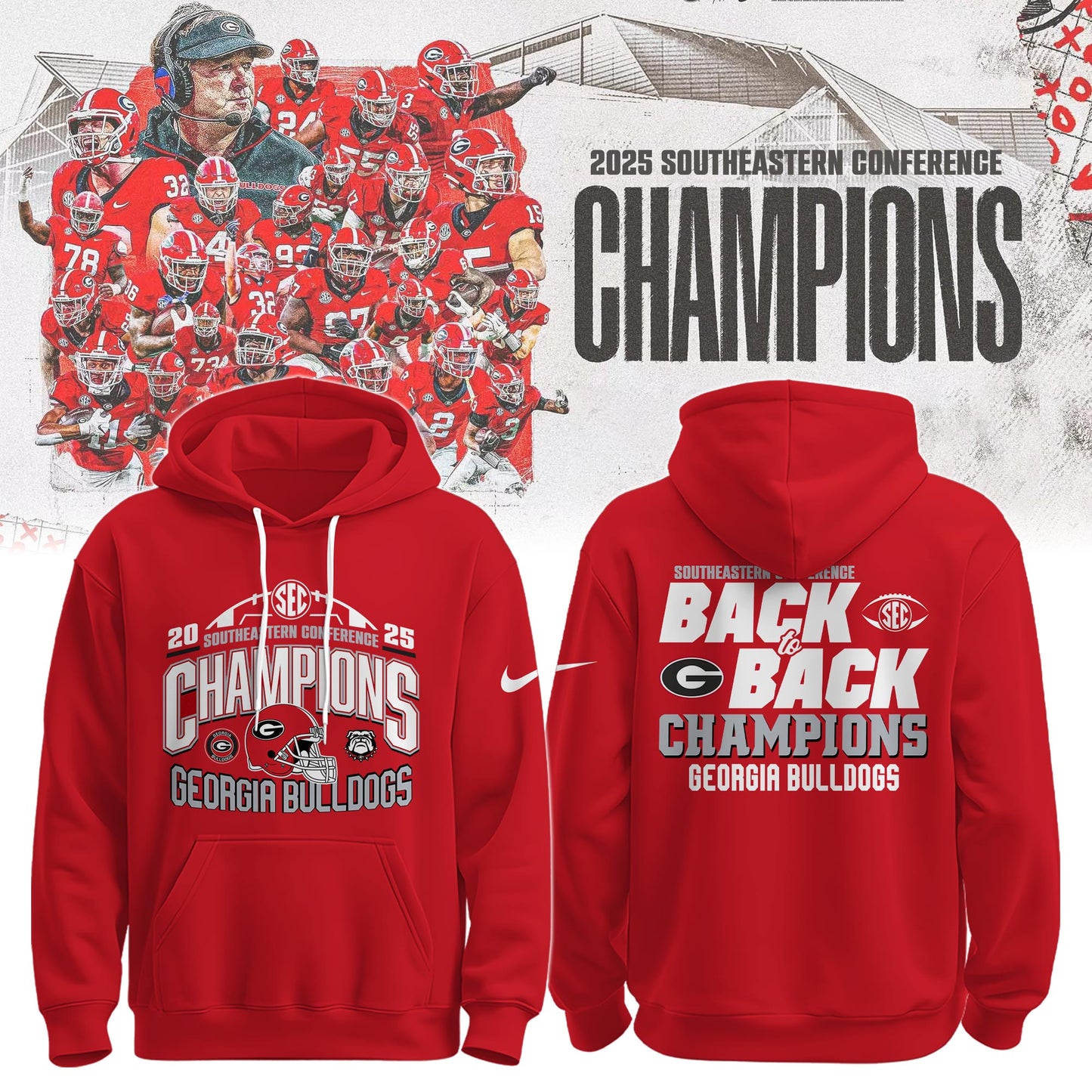 Georgia Bulldogs 2025 SEC Conference Champions Combo Hoodie