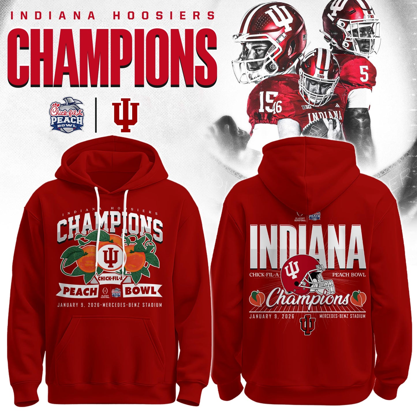 Indiana Hoosiers Football Champions Peach Bowl 2025/26 Hoodie