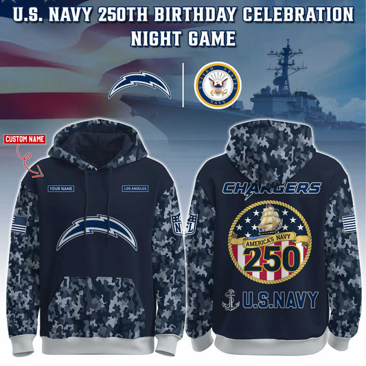 Los Angeles Chargers Navy 250th Birthday Hoodie Limited Edions