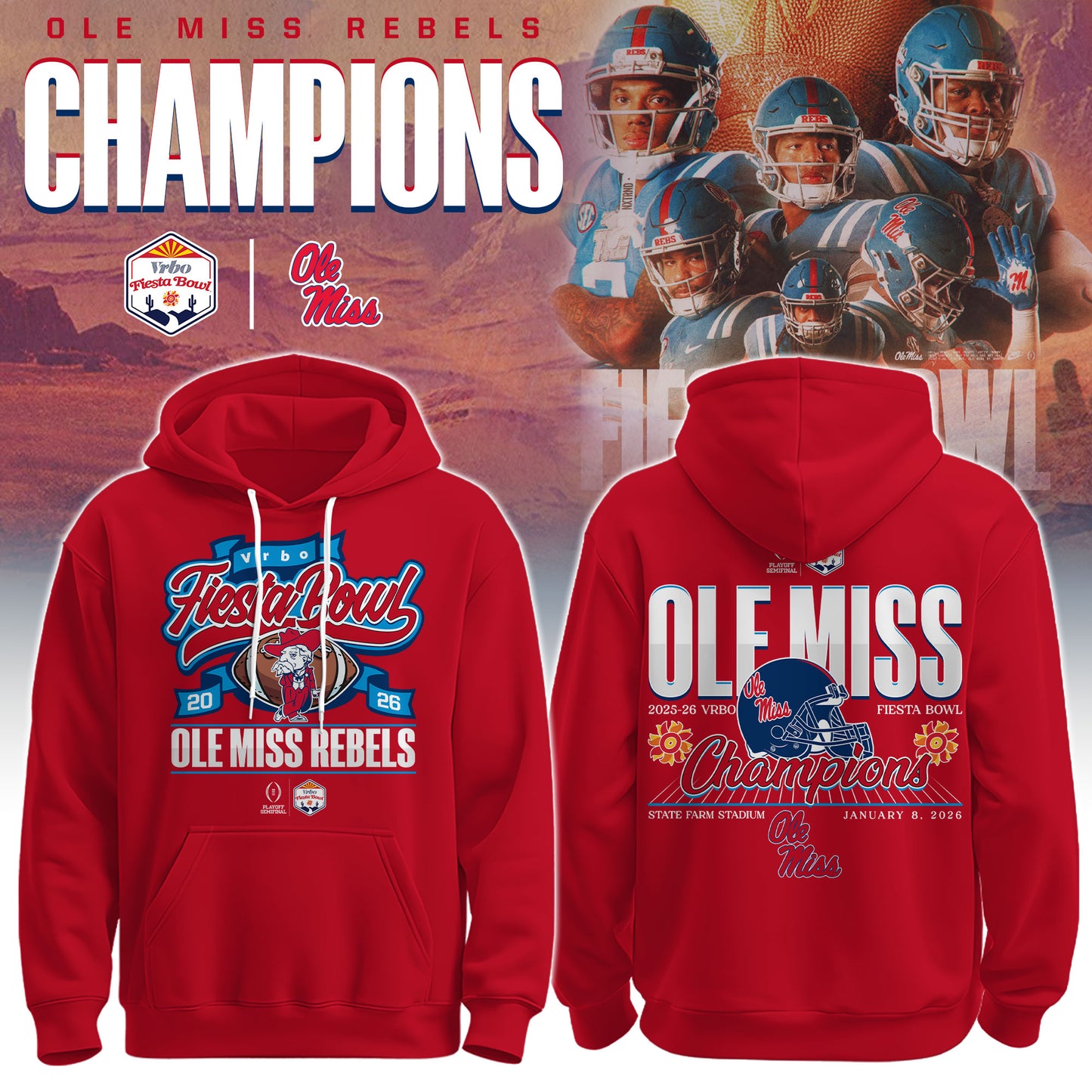 Ole Miss Rebels Special Fiesta Bowl Champions Limited Edition Combo Hoodie