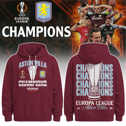 Aston Villa Europa League Winners 25/26 3D Apparel Hoodie
