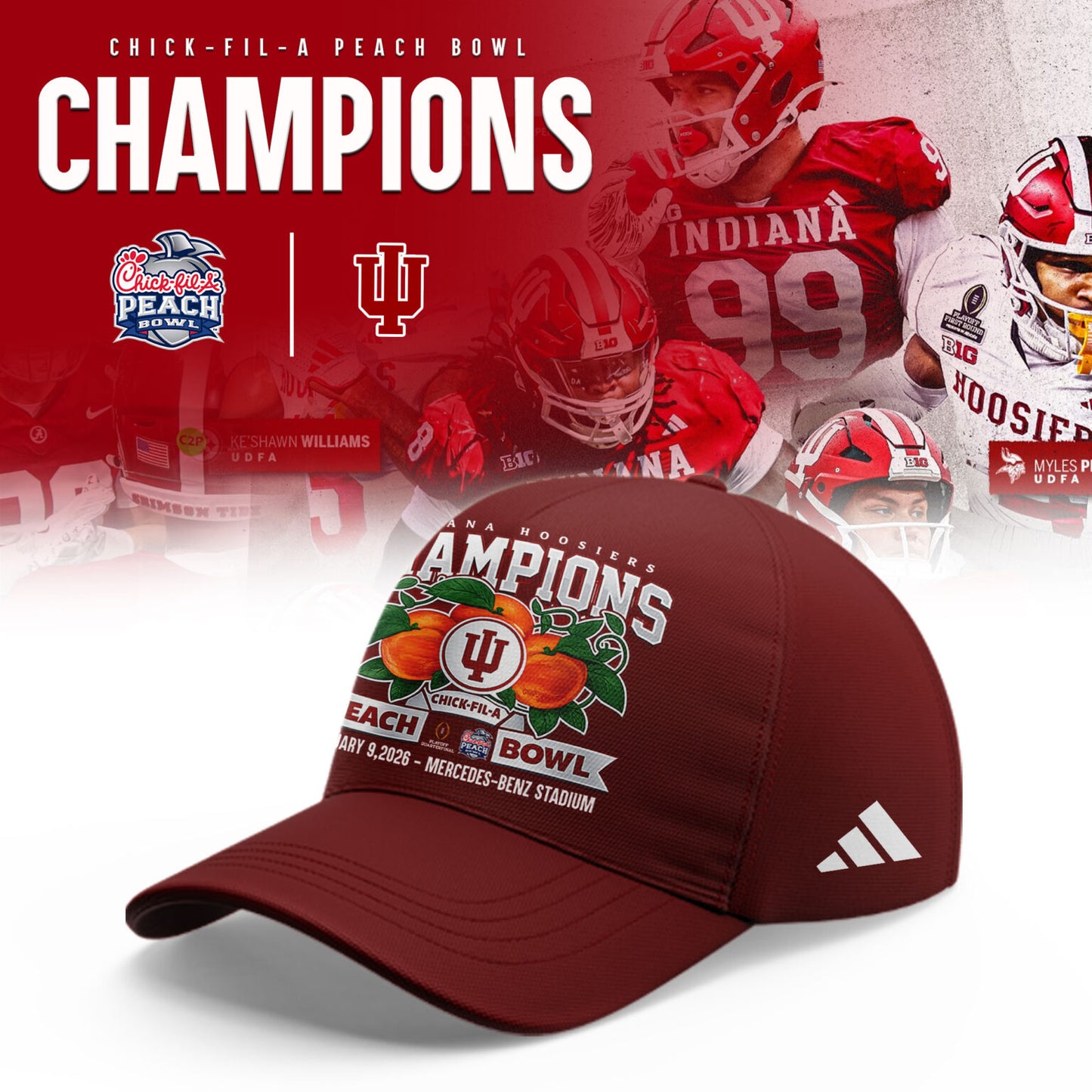 Indiana Hoosiers Football Champions Peach Bowl 2025/26 T-Shirt