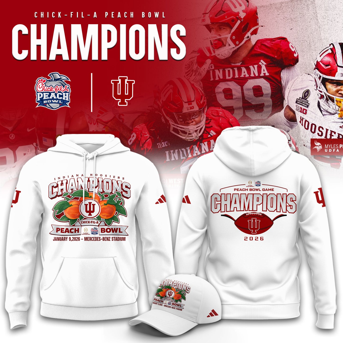Indiana Hoosiers Football Champions Peach Bowl 2025/26 Hoodie