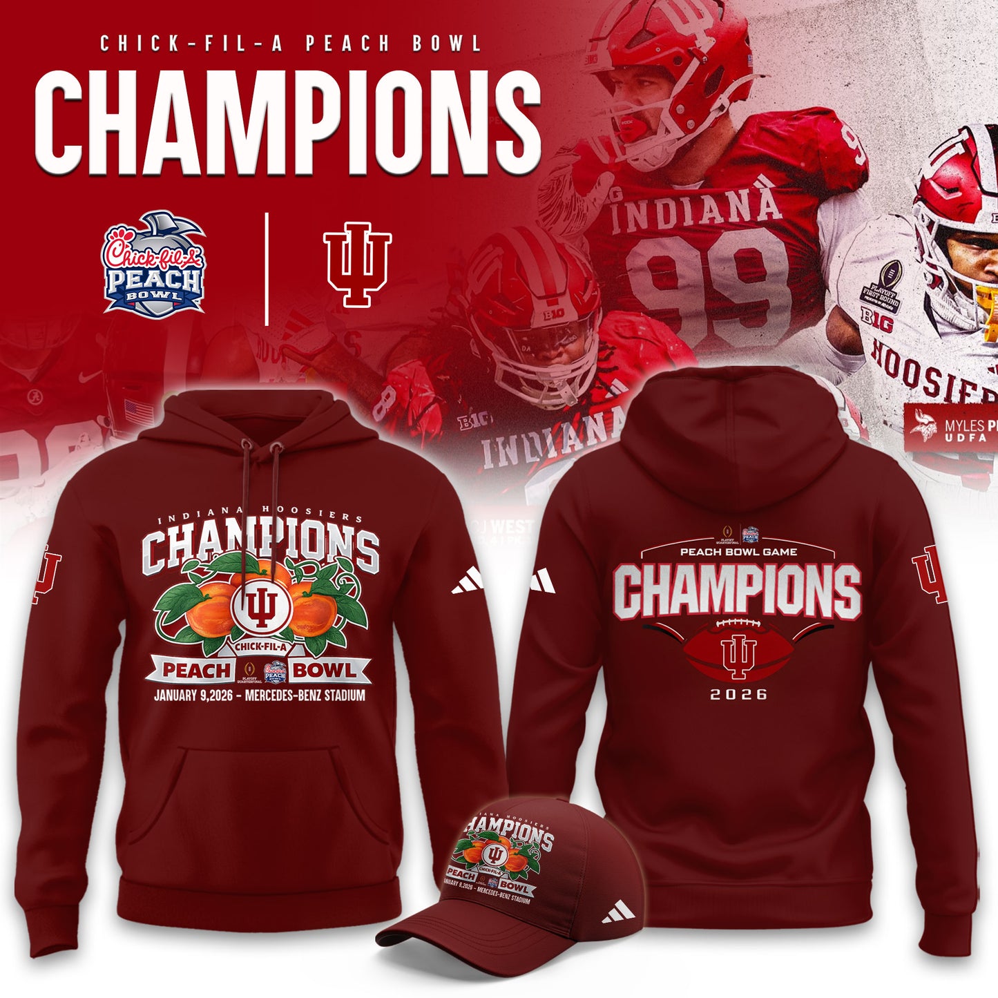 Indiana Hoosiers Football Champions Peach Bowl 2025/26 Hoodie