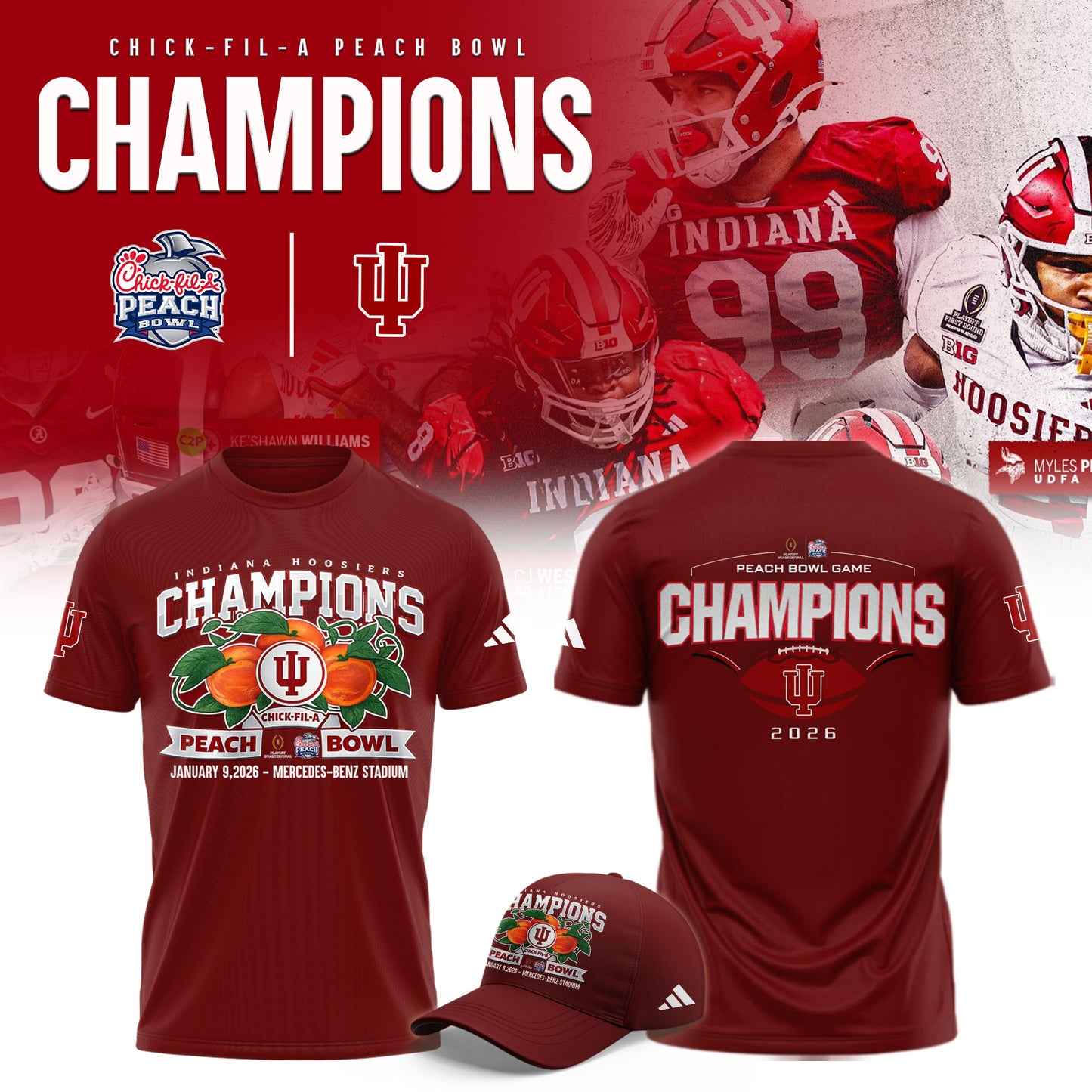 Indiana Hoosiers Football Champions Peach Bowl 2025/26 T-Shirt