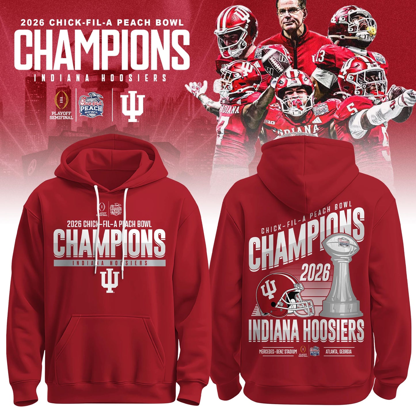 Indiana Hoosiers Football Champions Peach Bowl 2025/26 Hoodie