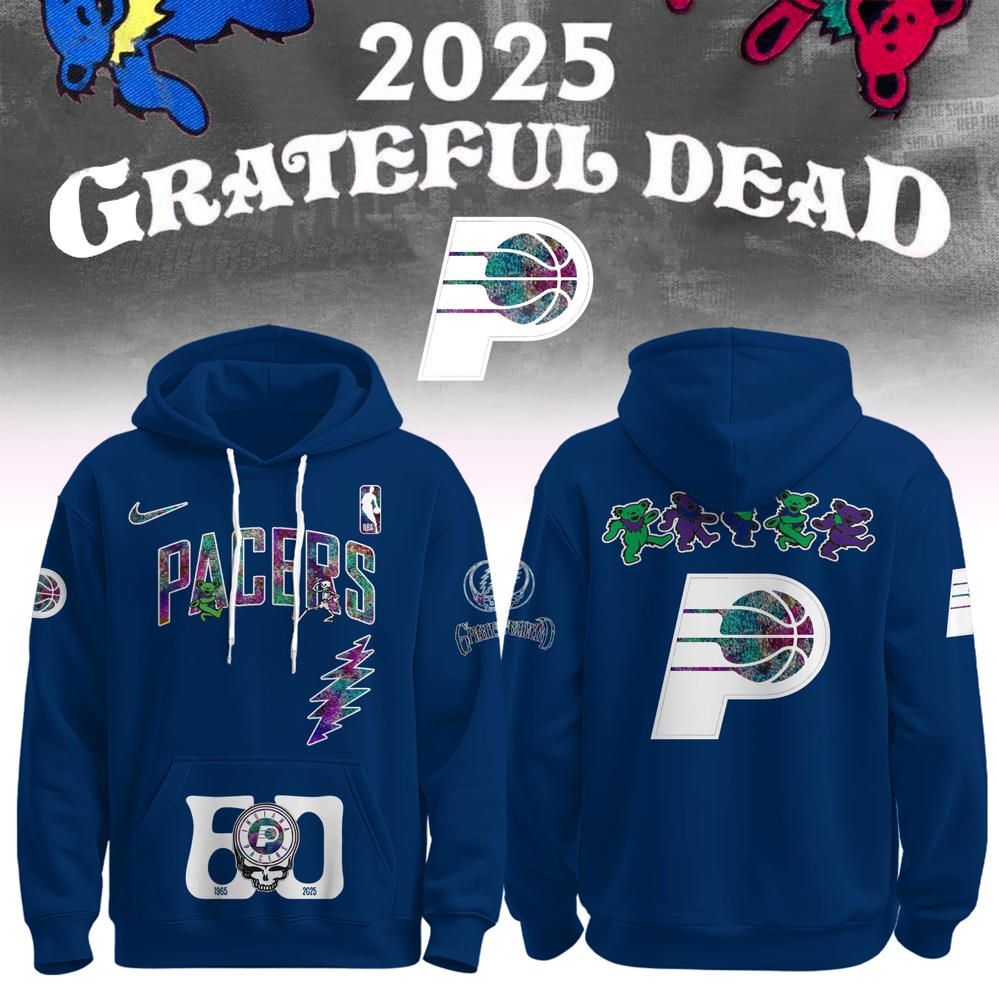 Indiana Pacers x Grateful Dead 60th Hoodie Editions Limited 1965 2025