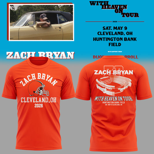 Zach Bryan x Cleveland Browns “With Heaven On Tour” Huntington Bank Field Exclusive 2026 T-Shirt Signed