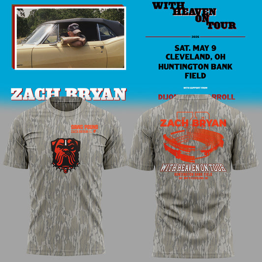 Zach Bryan x Cleveland Browns “With Heaven On Tour” Huntington Bank Field Exclusive 2026 T-Shirt Signed