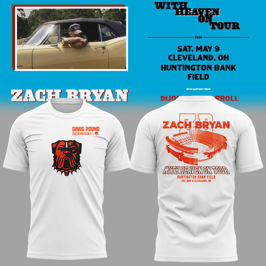 Zach Bryan x Cleveland Browns “With Heaven On Tour” Huntington Bank Field Exclusive 2026 T-Shirt Signed